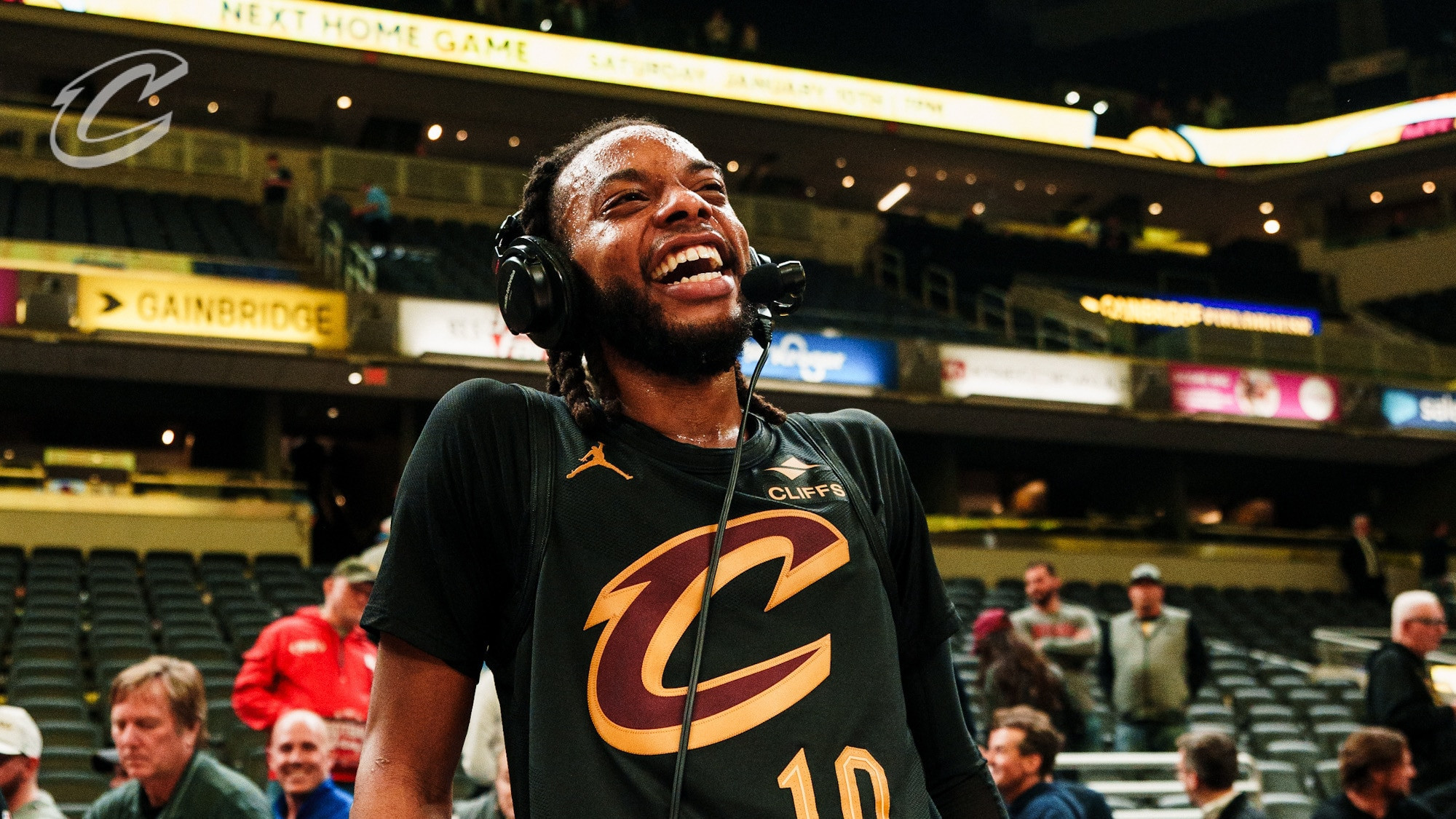 Darius Garland laughing on headset